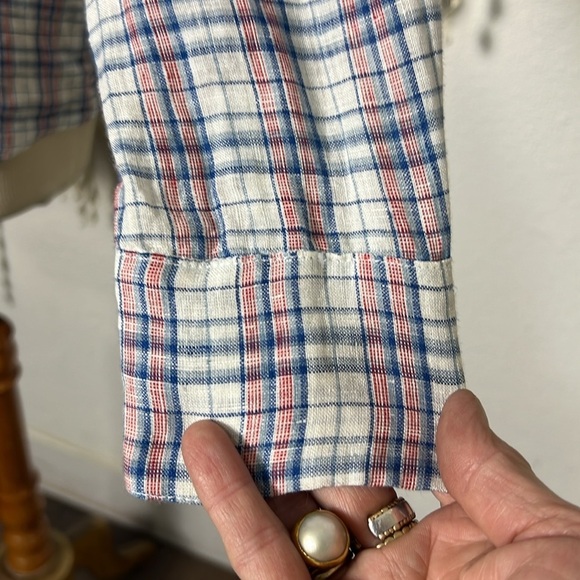 CP Shades Red White Blue Plaid Linen Long Sleeve Button Down Shirt Size Small - Picture 5 of 12